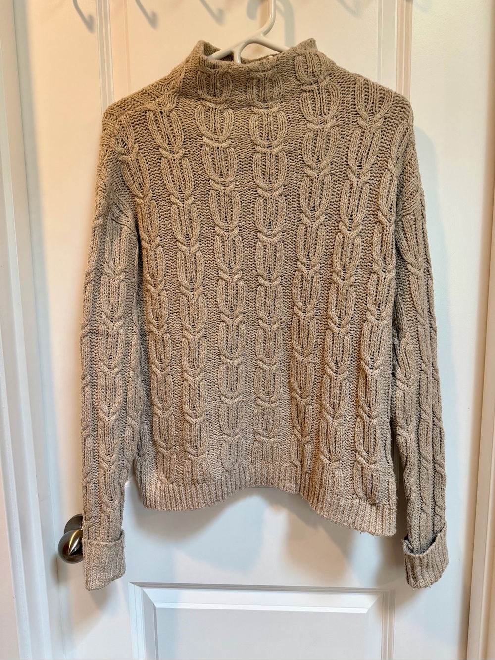 Caslon Nordstrom Rory Gilmore Cable Knit Mock Neck Sweater Taupe Oatmeal Cozy M - Picture 2 of 8